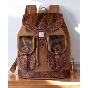 Montana West Brown Genuine Hair-On Cowhide Tooled Backpack *NEW in Package*